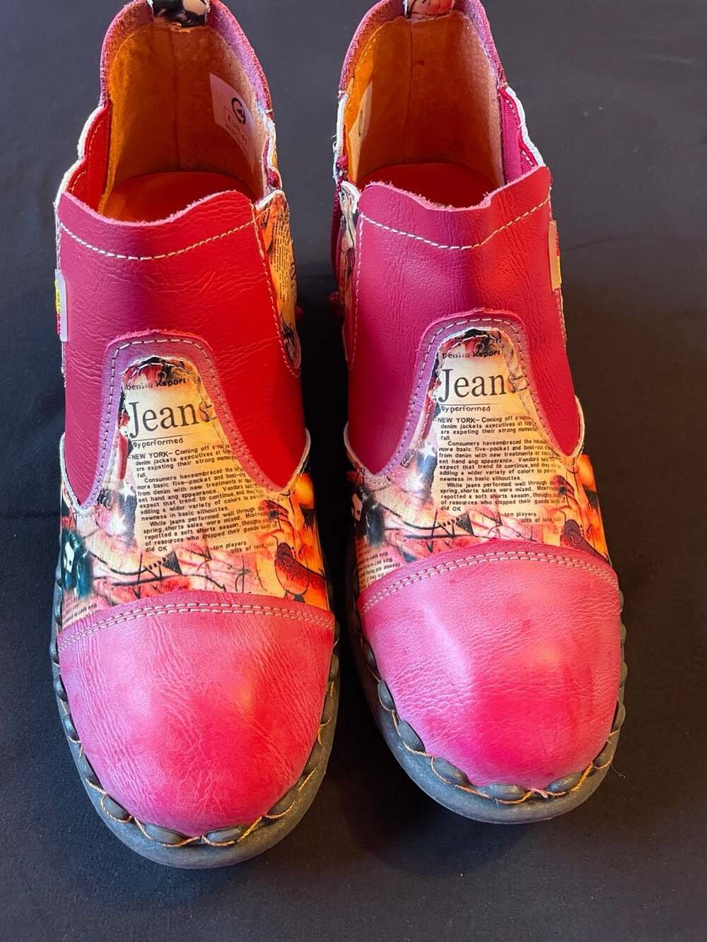 TMA Eyes Red Graphic Print Leather Ankle Boots Womens EU 40 US 9.5 Art Shoe
